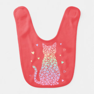  cute cat  rainbow hearts pastel gradient pattern baby bib
