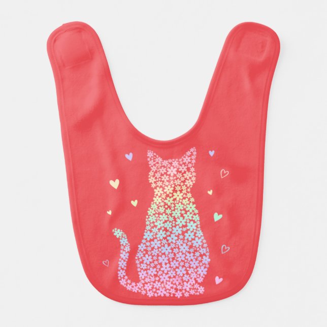 cute cat  rainbow hearts pastel gradient pattern baby bib (Front)