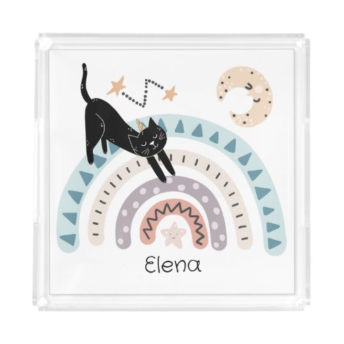 Cute Cat Rainbow Unicorn Custom Name   Acrylic Tray