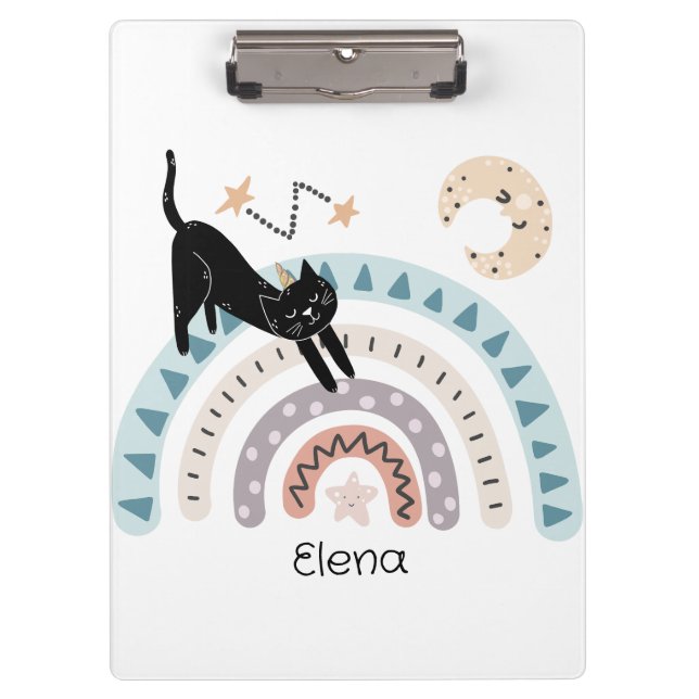 Cute Cat Rainbow Unicorn Custom Name           Clipboard (Front)