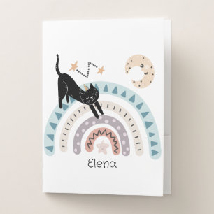Cute Cat Rainbow Unicorn Custom Name Pocket Folder
