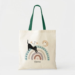 Cute Cat Rainbow Unicorn Custom Name Tote Bag
