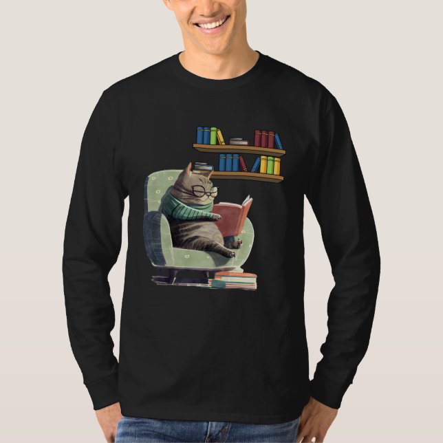 Cute Cat Reading Book Bookworms Cat  Reading  2 T-Shirt (Front)
