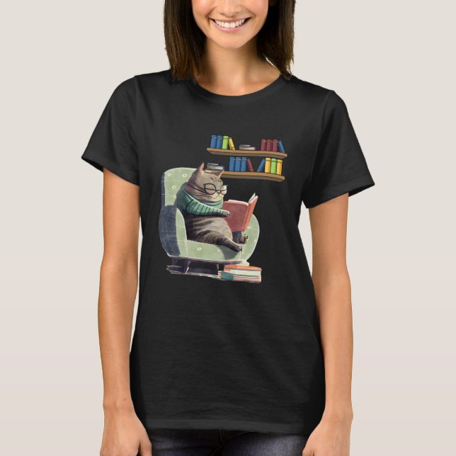 Cute Cat Reading Book Bookworms Cat  Reading  2 T-Shirt (Front)