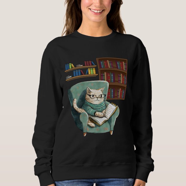Cute Cat Reading Book Bookworms Cat  Reading Sweatshirt (Front)