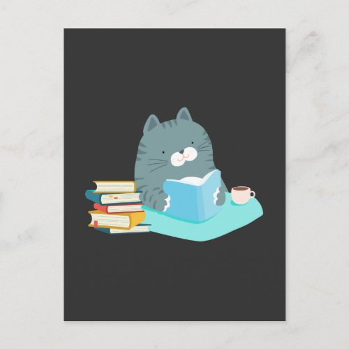 Cute Cat Reading Book Coffee Lover Bookworm Postcard