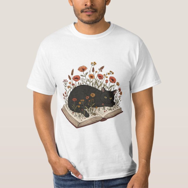 Cute Cat Reading Book Floral Book Lover for womens T-Shirt (Front)