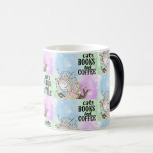 Cute Cat Reading Books with Coffee Color Morph Mug