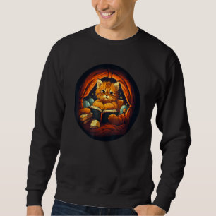 Cute Cat Reading In Bed Reading For Book Mom Dad Sweatshirt