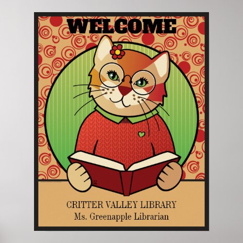 Cute Cat Reading Library Welcome Poster