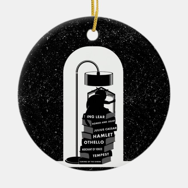 Cute Cat Reading Shakespeare Plays Ceramic Ornament (Front)