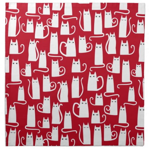 Cute Cat Red and White Cloth Napkin