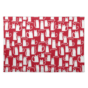 Cute Cat Red and White Cloth Placemat