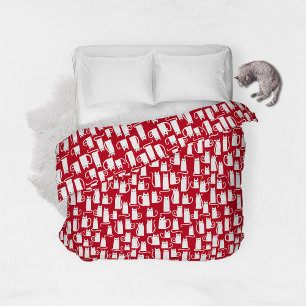 Cute Cat Red and White Duvet Cover