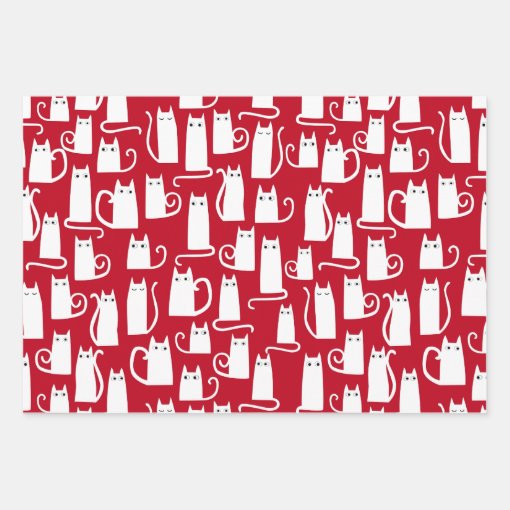 Cute Cat Red and White Festive Wrapping Paper Sheets | Zazzle