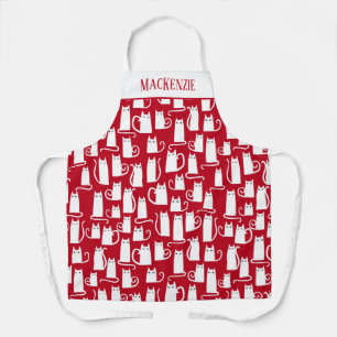 Cute Cat Red and White Personalized Apron