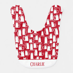 Cute Cat Red and White Personalized Baby Bib
