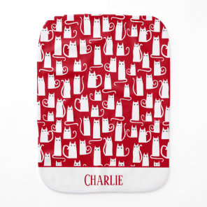 Cute Cat Red and White Personalized Baby Burp Cloth