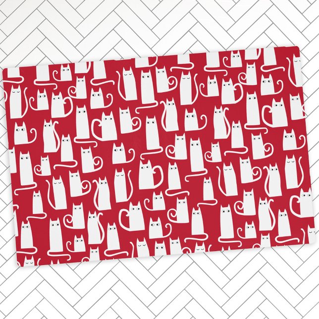 Cute Cat Red and White Placemat (Creator Uploaded)