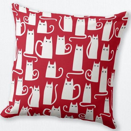 Cute Cat Red and White Throw Pillow