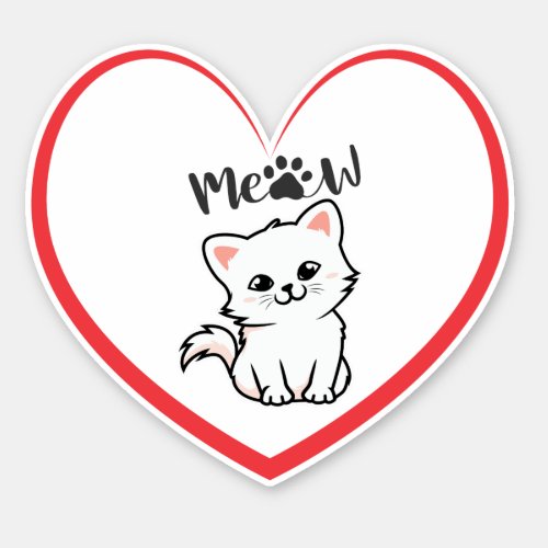 Cute Cat Red Hart Sticker