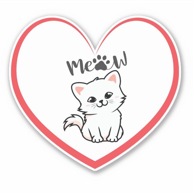 Cute Cat Red Hart Sticker (Front)