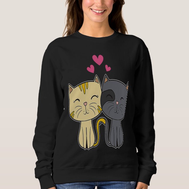 Cute Cat Red Heart  for Him Her Cat  Valentine Day Sweatshirt (Front)