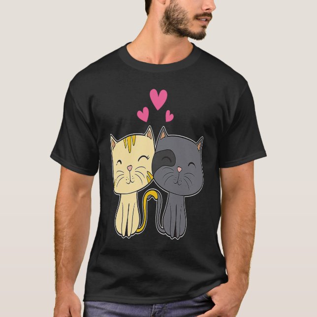 Cute Cat Red Heart  for Him Her Cat  Valentine Day T-Shirt (Front)