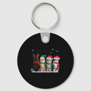 Cute Cat Reindeer Light Christmas Cat Funny Santa  Keychain