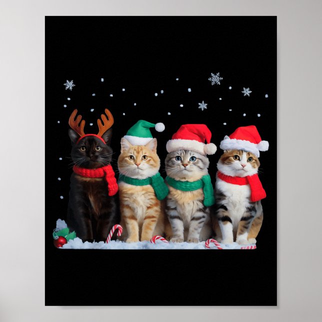 Cute Cat Reindeer Light Christmas Cat Funny Santa  Poster (Front)