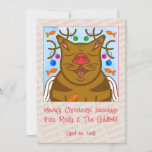 Cute Cat Reindeer Meowy Christmas Blessings Holiday Card