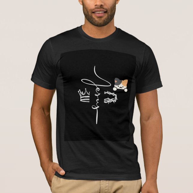cute cat & religious design t-shirt (Front)