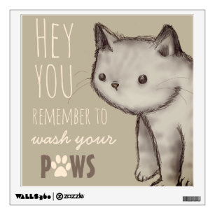 Cute Cat Reminder Wash Your Hands Wall Sticker