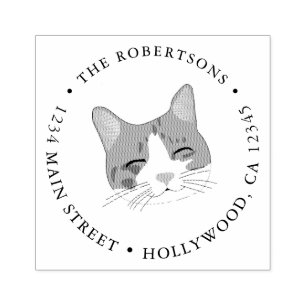 Cute Cat Return Address Rubber Stamp