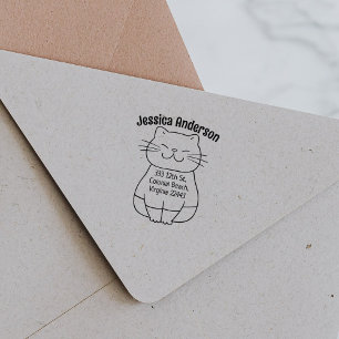 Cute Cat Return Address Rubber Stamp