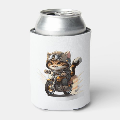 CUTE CAT riding a motocycle Classic T_Shirt 2 Can Cooler