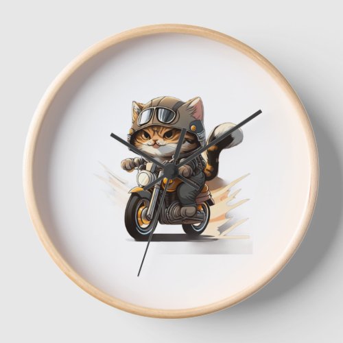 CUTE CAT riding a motocycle Classic T_Shirt 2 Clock