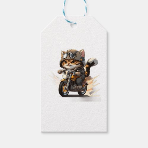 CUTE CAT riding a motocycle Classic T_Shirt 2 Gift Tags