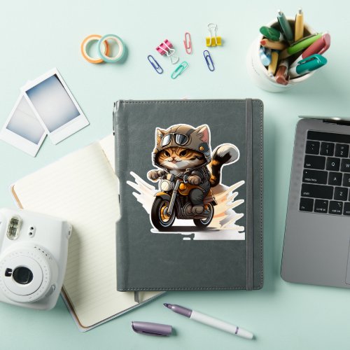 CUTE CAT riding a motocycle Classic T_Shirt 2 Sticker