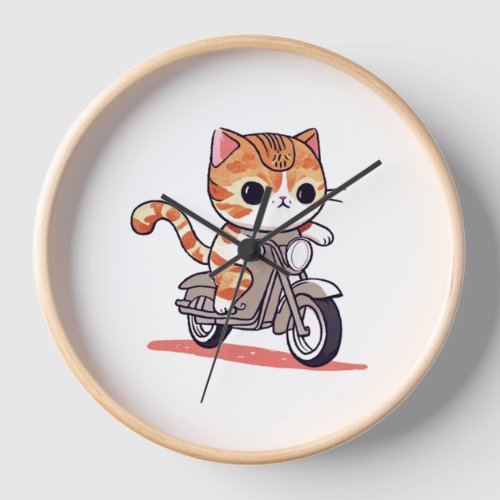 CUTE CAT riding a motocycle Classic T_Shirt 3 Clock