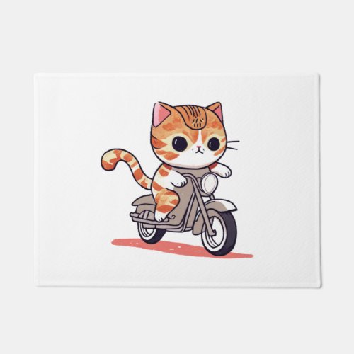 CUTE CAT riding a motocycle Classic T_Shirt 3 Doormat