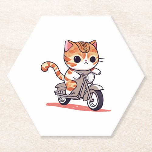 CUTE CAT riding a motocycle Classic T_Shirt 3 Paper Coaster
