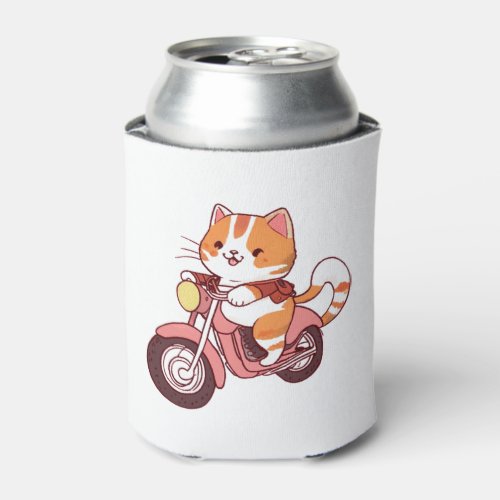 CUTE CAT riding a motocycle Classic T_Shirt 4 Can Cooler