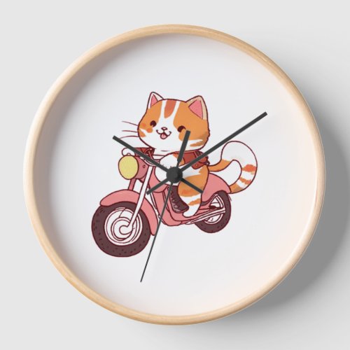 CUTE CAT riding a motocycle Classic T_Shirt 4 Clock