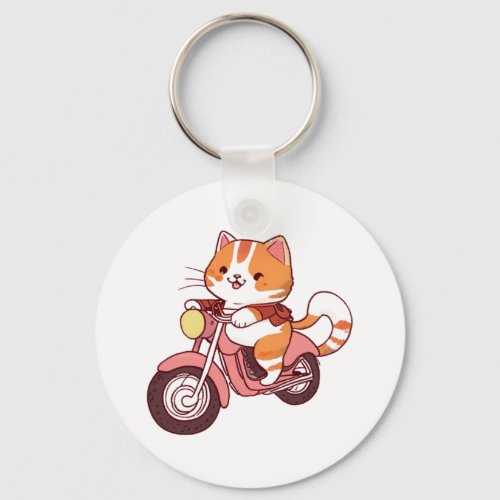 CUTE CAT riding a motocycle Classic T_Shirt 4 Keychain