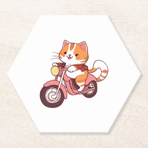 CUTE CAT riding a motocycle Classic T_Shirt 4 Paper Coaster