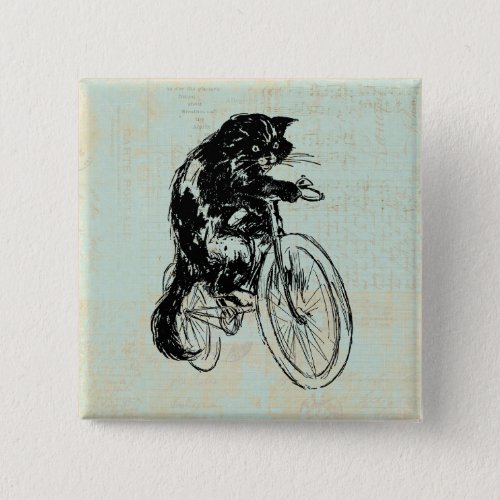Cute Cat Riding Bicycle Vintage Mint Green Art Button