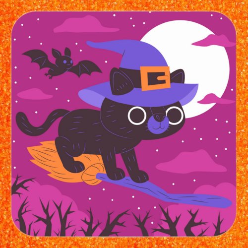 Cute Cat riding broom Halloween Square Sticker