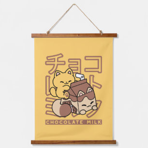 Cute Cat Riding Chocolate Milk Carton Kawaii Art Hanging Tapestry