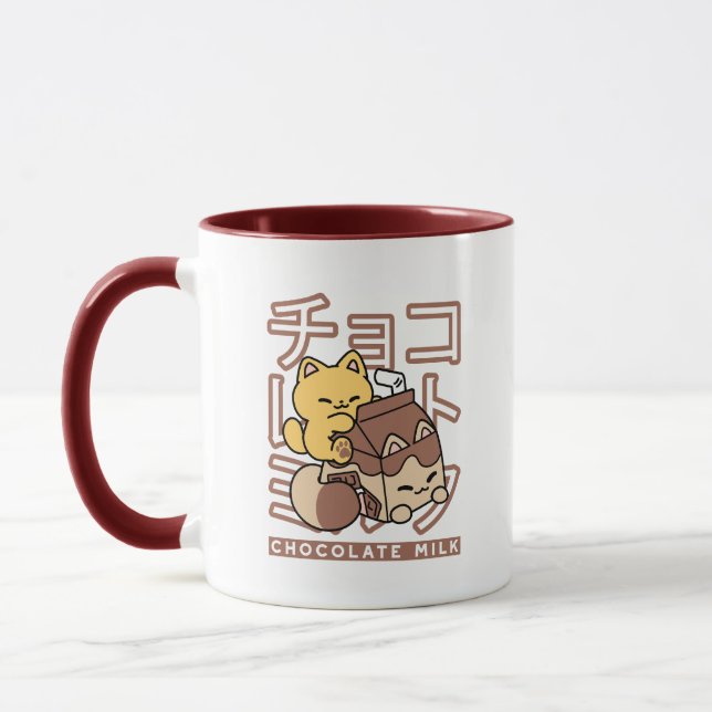 Cute Cat Riding Chocolate Milk Carton Kawaii Art Mug (Left)